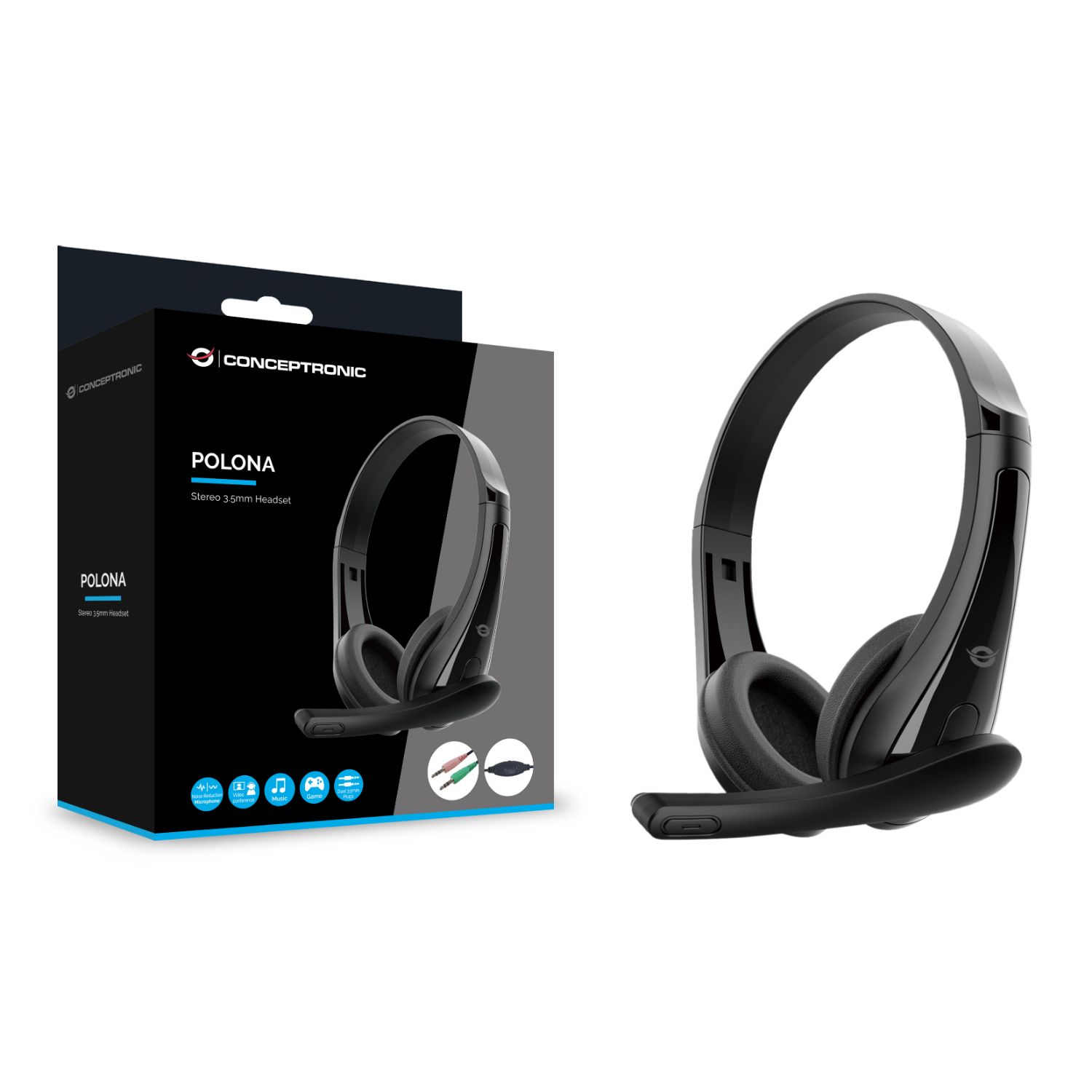 POLONA06B3T - Auriculares+Micr�fono CONCEPTRONIC Supraurales Binaurales 3.5mm Cable 1.8m Negros (POLONA06B3T)