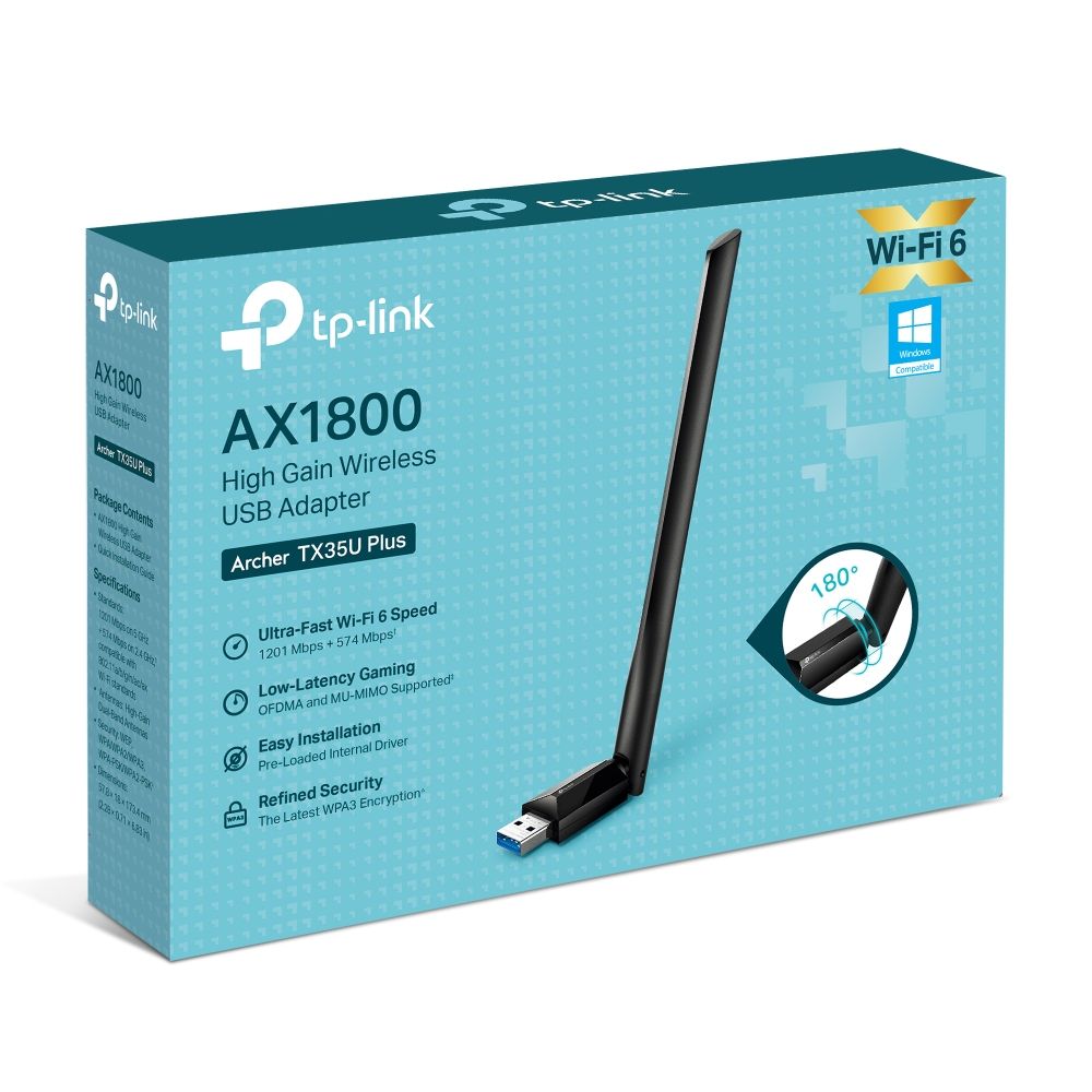 ARCHER TX35U PLUS - Adaptador TP-Link AX1800 USB 3.0 WiFi 6 Dual Band Antena Externa Negro (ARCHER TX35U PLUS)