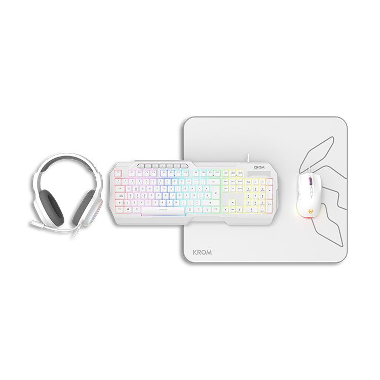NXKROMKENTASPWH - Kit Gaming KROM RGB Teclado + Rat�n + Alfombrilla + Auricular Blanco (NXKROMKENTASPWH)