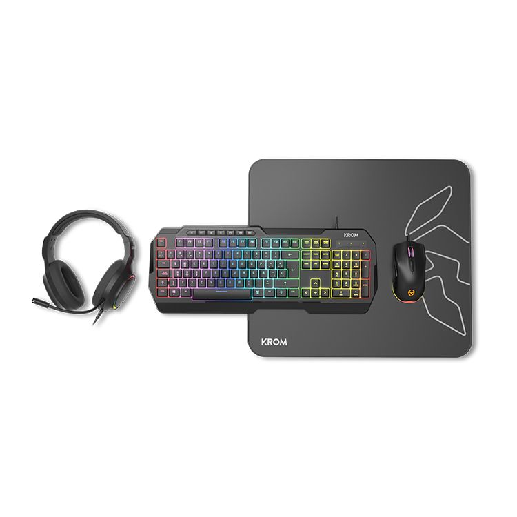 NXKROMKENTASP - Kit Gaming KROM RGB Teclado + Rat�n + Alfombrilla + Auricular Negro (NXKROMKENTASP)