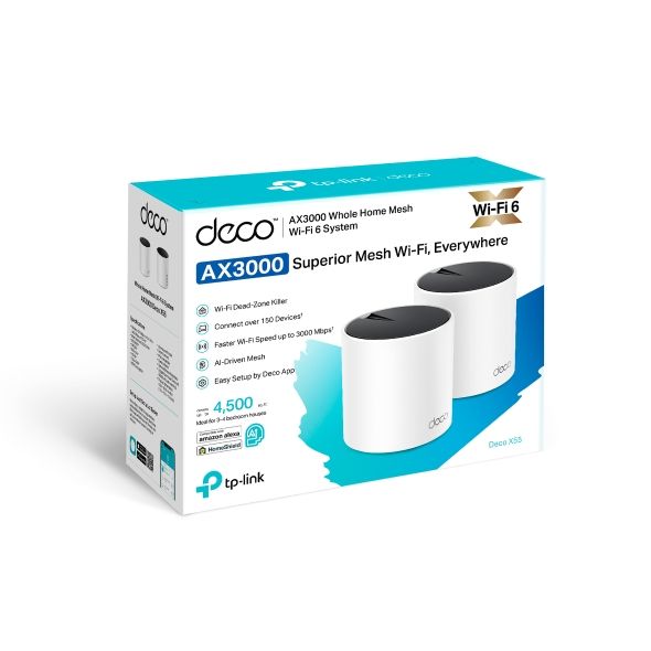 DECO X55 - Sistema Mesh TP-Link AX3000 3xRJ45 Ethernet WAN WiFi 6 Dual Band Antena Interna Pack 2 Blanco (DECOX55-2PK)