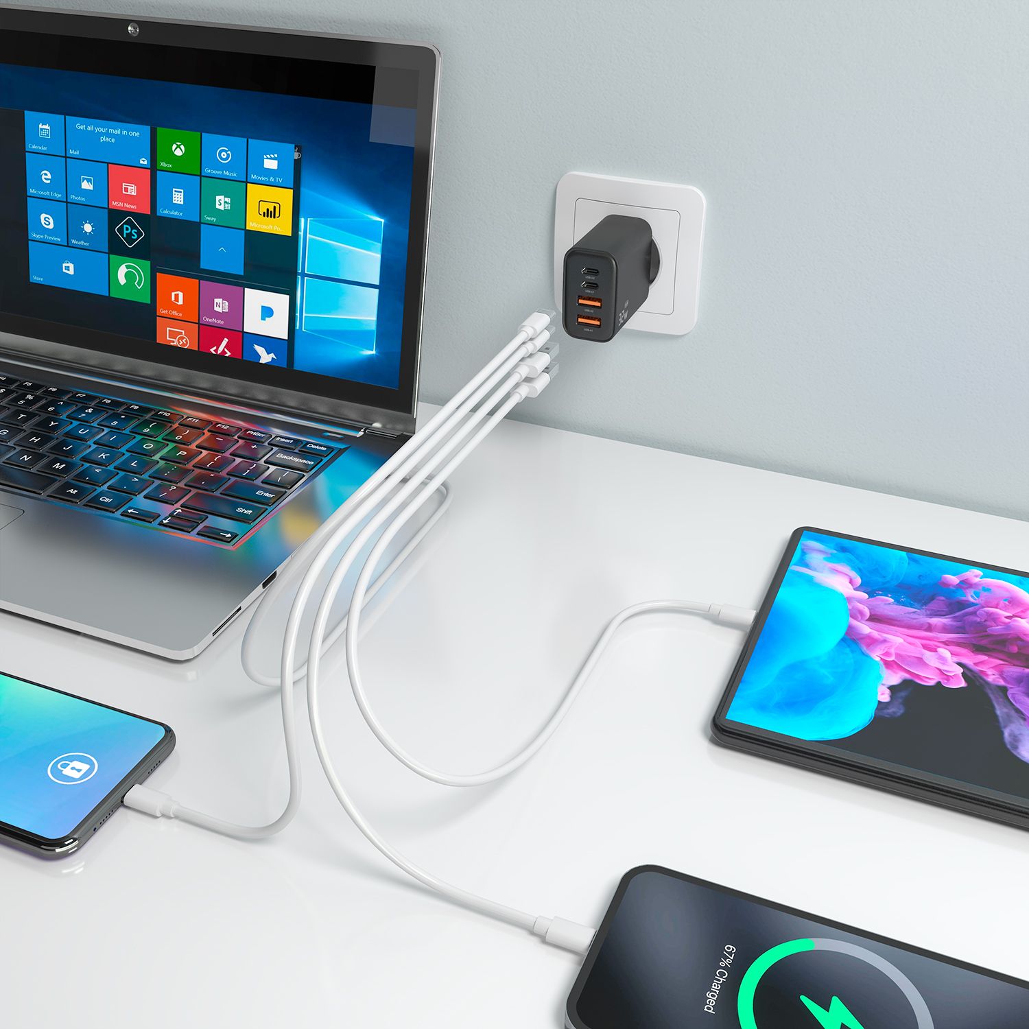 A110-1028 - Cargador de Pared AISENS GaN 32W PD 3.0 QC 3.0 2xUSB-A 2xUSB-C Negro (A110-1028)