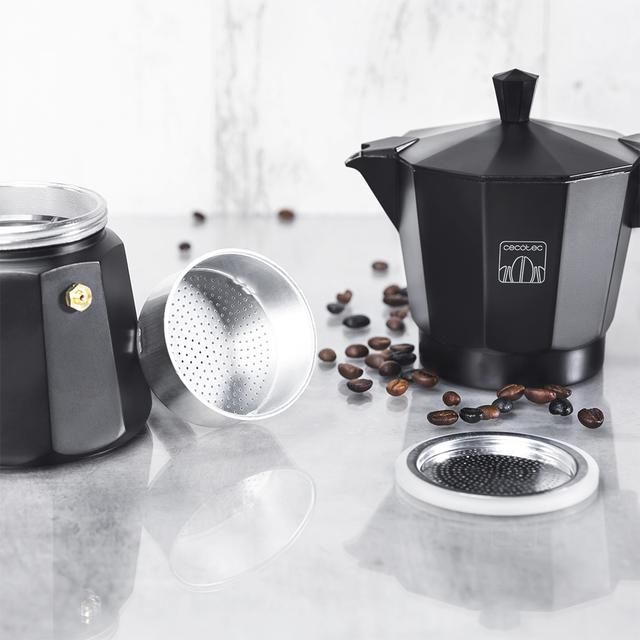 01669 - Cafetera Italiana CECOTEC Mokclassic 1200 Black Mango Ergon�mico 600ml 12 Tazas Piezas Desmontables Aptas para Lavavajillas Aluminio Fundido Negra (01669)