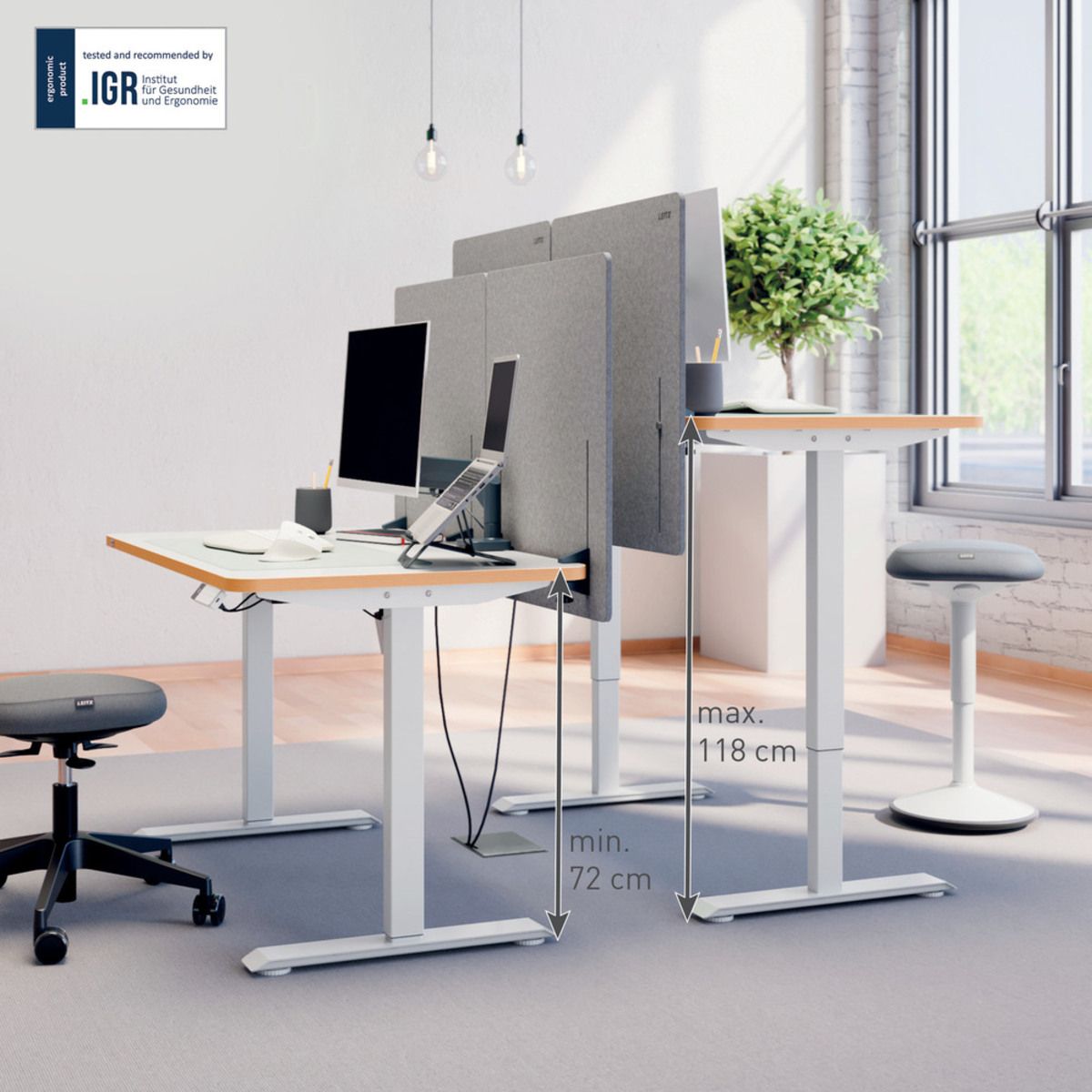 6770-00-01 - Escritorio Leitz ERGO 120x70cm altura regulable el�ctricamente 72 a 118cm , puertos Usb-A y Usb-C, Blanco. (6770-00-01)