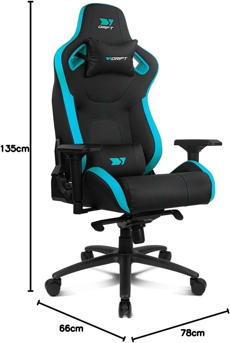 DR600BL - Silla Drift Gaming Deluxe XL. Soportar hasta 150 kilos. Uso continuado para jugar o trabajar. Reclinable hasta los 135�. Ruedas silencios.Negra/Azul(DR600BL)
