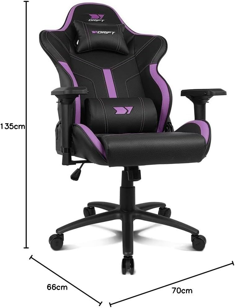DR350BV - Silla Drift Gaming. respaldo reclinable desde los 90 hasta los 135�. Ajustables tanto en altura, como �ngulo lateral, pudi�ndose regular tambi�n hacia delante y hacia atr�s. EXPERT.NEGRA/VIOLETA (DR350BV)