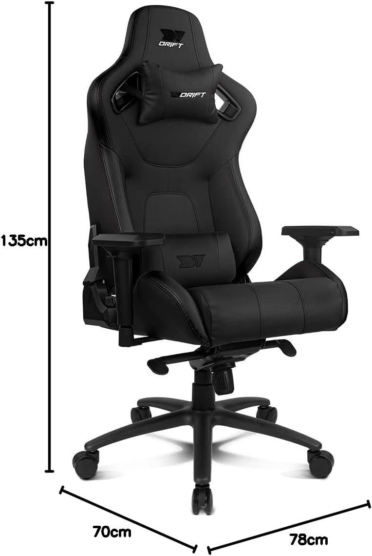 DR600BK - Silla Drift Gaming Deluxe XL. Soportar hasta 150 kilos. Uso continuado para jugar o trabajar. Reclinable hasta los 135�. Ruedas silencios. Negra (DR600BK)