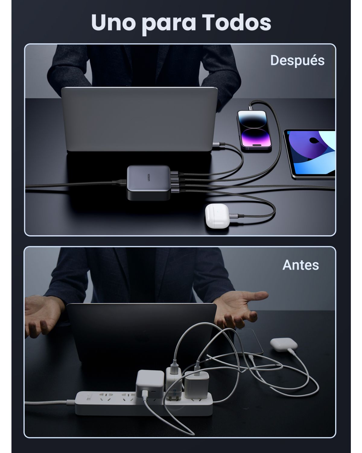 90928 - Cargador UGREEN Nexode Universal. USB-A+3�USB-C 100W. Gris. Tipo: Cargador de sobremesa (90928)