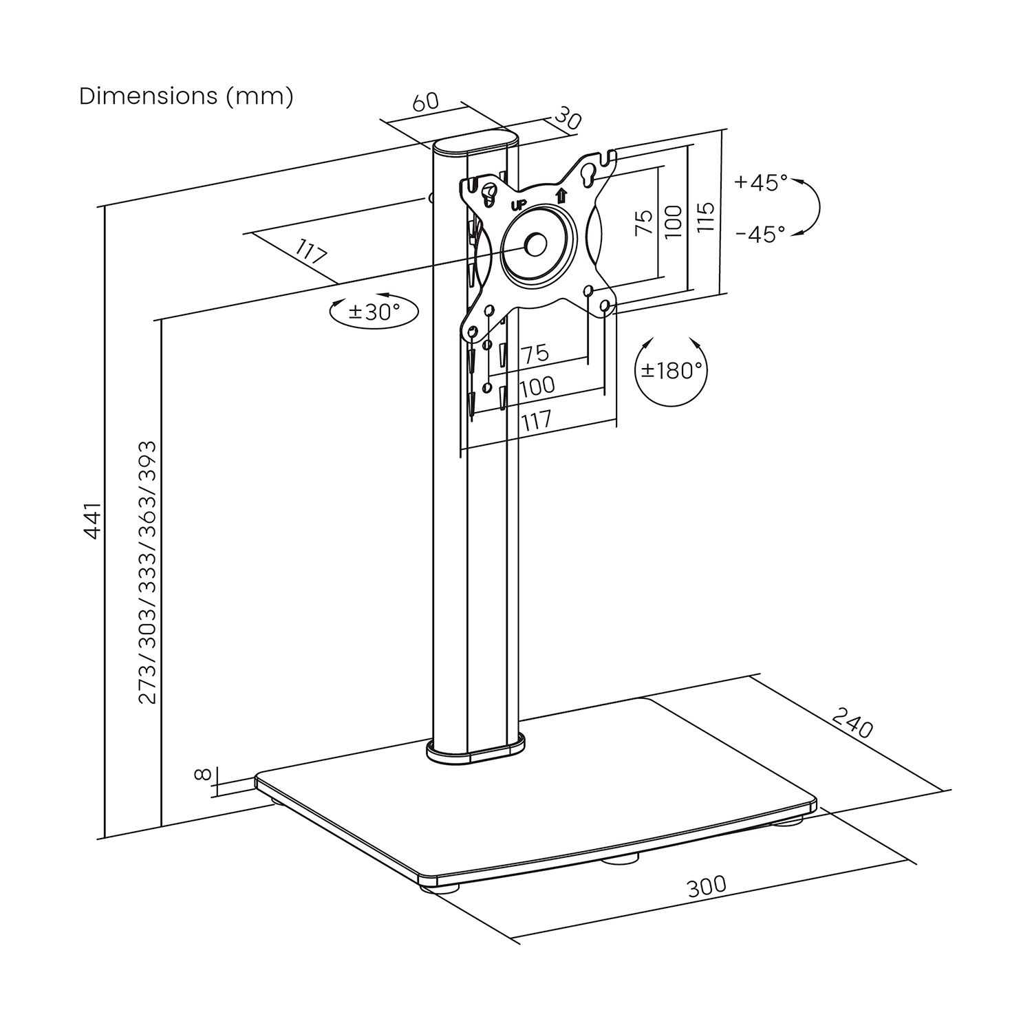 DT34TSR-457 - Soporte de Mesa con Peana ECO Giratorio e Inclinable para Monitor/TV 12kg de 17