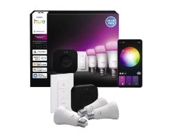 929003853503 - Philips Hue Blanco y Color Ambiance es un kit de iluminaci�n inteligente con 3 bombillas LED E27 RGB+W, Hue Bridge y regulador. Permite controlar la iluminaci�n desde la app, ajustar colores, brillo y crear ambientes personalizados. (929003853503)
