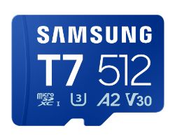 MB-MB512T/WW - Tarjeta Memoria Samsung Micro SDXC T7 512Gb UHS-I Class 3 (U3) V30 Lectura 170 Mb/s Azul (MB-MB512T/WW)