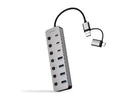 10.16.4510 - HUB Nanocable 1xUSB-A/1xUSB-C a 4xUSB-A/3xUSB-C/1xUSB-C 5V Cable 0.18m Plata (10.16.4510)