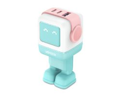 35855 - Cargador UgreenGaN PD 65W 3 Dispositivos Robot Blanco/Azul/Rosa (35855)