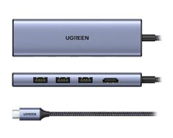 20956A - Hub Ugreen CM511 USB-C a 3xUSB-A 3.0/1xHDMI/Lector Tarjetas Plata (20956A)