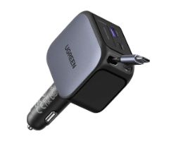 55910B - Cargador de Coche Ugreen PD 3.0/QC 3.0 145W 1xUSB-A 4xUSB-C Cable USB-C Retr�ctil Negro (55910B)