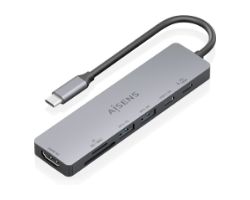 ASUC-7P048-GR - Docking AISENS 7en1 USB-C a 2xUSB-A/1xUSB-C PD/100W/1xHDMI 4K UHD 60Hz/Lector Tarjetas Cable 0.15m Gris (ASUC-7P048-GR)