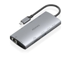 ASUC-10P050-GR - Docking Station AISENS 10en1 USB-C a 1xUSB-A 3.0/1xUSB-A 3.1/2xUSB-C 3.1 PD 100W/1xHDMI 4K UHD 60H/1xRJ45/Lector Tarjetas Cable 0.2m Gris (ASUC-10P050-GR)
