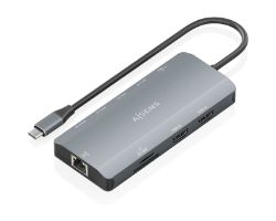 ASUC-10P052-GR - Docking Station AISENS USB-C 12en1 Carcasa de aluminio Doble salida HDMI hasta 4K Red Ethernet RJ45 3xUSB-A 1xUSB-C Lector de tarjetas SD y MicroSD Puerto USB-C Power Delivery 100W Cable de 20cm Diseno compacto. Gris(ASUC-10P052-GR)