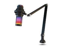 NXKROMKAZEPRO - Microfono profesional Krom Kaze Pro Kit de streaming con dos condensadores de capsula Patron cardioide u omnidireccional Incluye brazo articulado montura anti-shock filtro antipop y base de mesa Iluminacion RGB. USB y jack 3.5mm. Negro (NXKROMKAZEPRO)