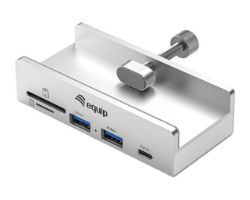 EQ128968 - Hub USB-A con clip ajustable Equip 4 puertos USB 3.2 Gen 1 SuperSpeed 5Gbps Incluye 2 puertos USB-A y 2 puertos USB-C Fijacion para escritorio o monitor. Carcasa de aluminio Gris (128968)