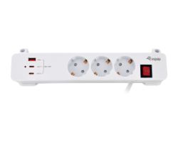 EQ245556 - Regleta de Alimentacion Equip con Abrazadera 3 Tomas Schuko 2xUSB-C 1xUSB-A Carga Rapida 20W Blanco (EQ245556)