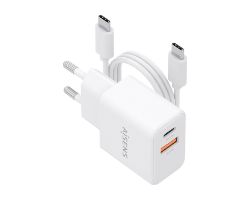 ASCH-20W2P083-W - Cargador de Pared AISENS GaN 20W PD 3.0 QC 4.0 1xUSB-C 1xUSB-A Cable 1m Blanco (ASCH-20W2P083-W)