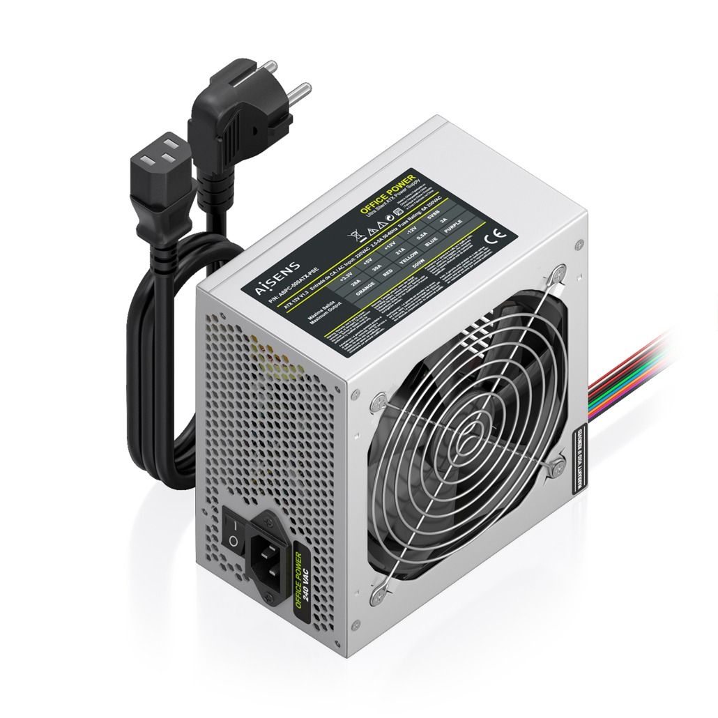 ASPC-500ATX-PSE - Fuente AISENS ATX 2.0 500W 12cm 20+4 pin ATX Cable OEM Plata (ASPC-500ATX-PSE)