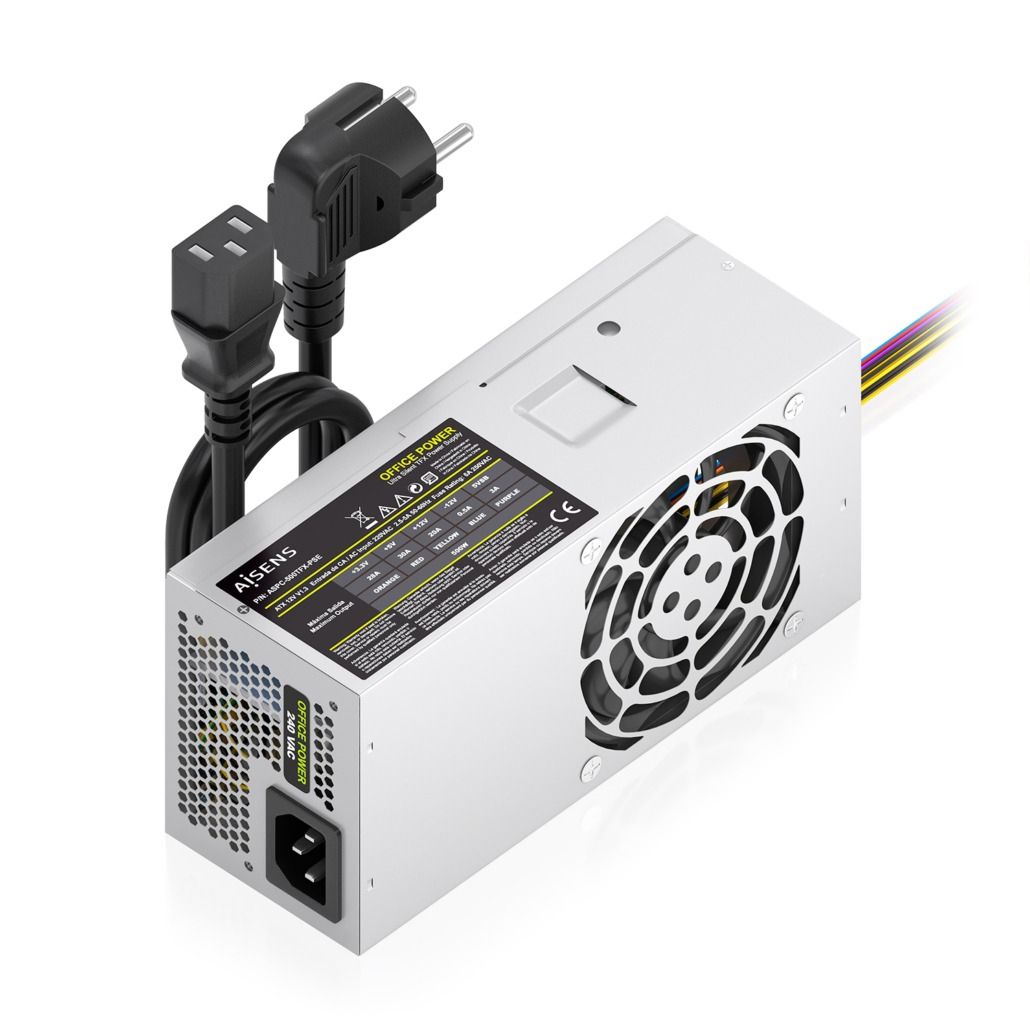 ASPC-500TFX-PSE - Fuente AISENS TFX 500W 8cm 20+4 pin ATX Cable OEM Plata (ASPC-500TFX-PSE)