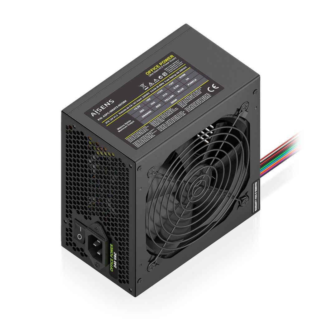 ASPC-500ATX-SEOBK - Fuente AISENS ATX 2.0 500W 12cm 20+4 pin ATX Cable OEM Negra (ASPC-500ATX-SEOBK)