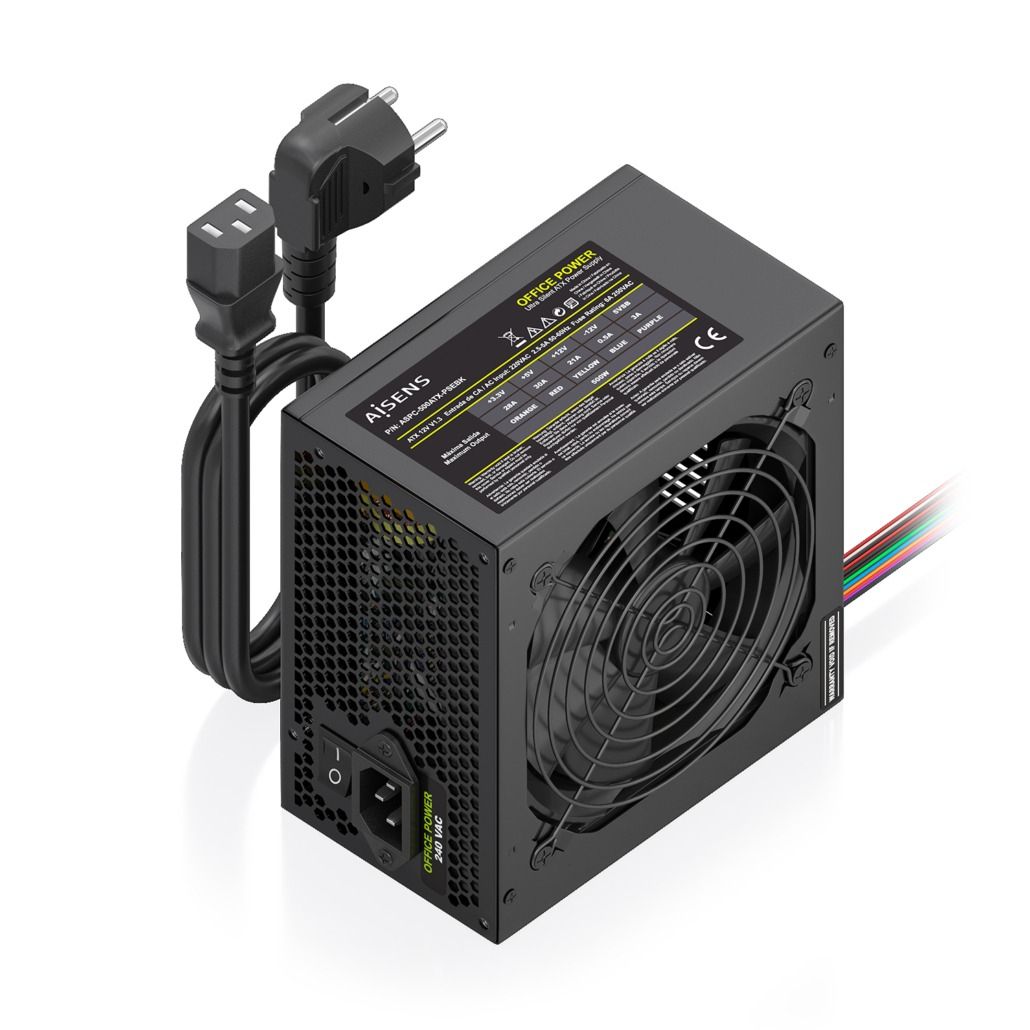ASPC-500ATX-PSEBK - Fuente AISENS ATX 2.0 500W 12cm 20+4 pin ATX Cable OEM Negra (ASPC-500ATX-PSEBK)