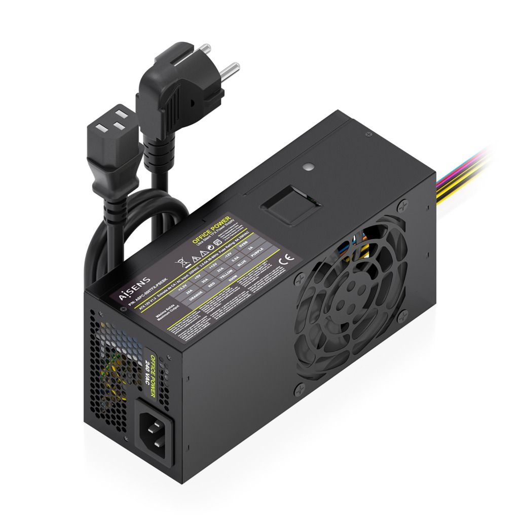 ASPC-500TFX-PSEBK - Fuente AISENS TFX 500W 8cm 20+4 pin ATX Cable OEM Negra (ASPC-500TFX-PSEBK)