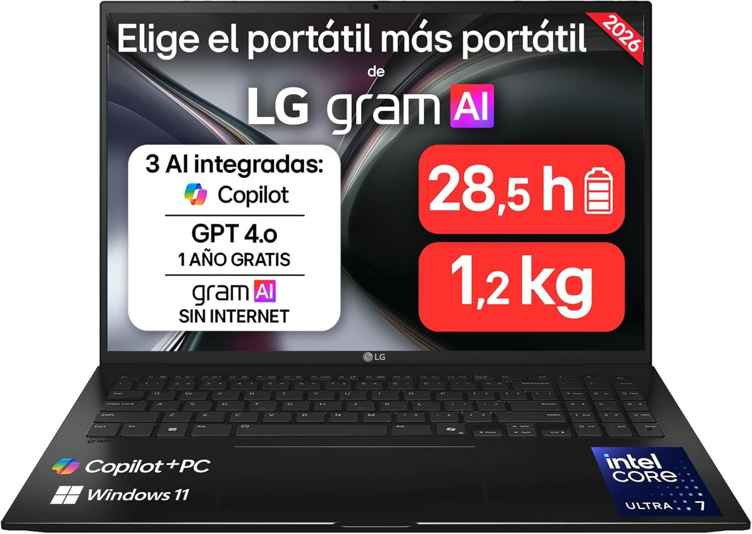 16Z90TL-G.AU85BN - Port�til LG gram Intel Core Ultra 7-258V 32Gb 512Gb SSD C�mara FHD 2xUSB-A 3.0 2xUSB4 1xHDMI 2.1 WiFi 7 Bluetooth 5.3 16