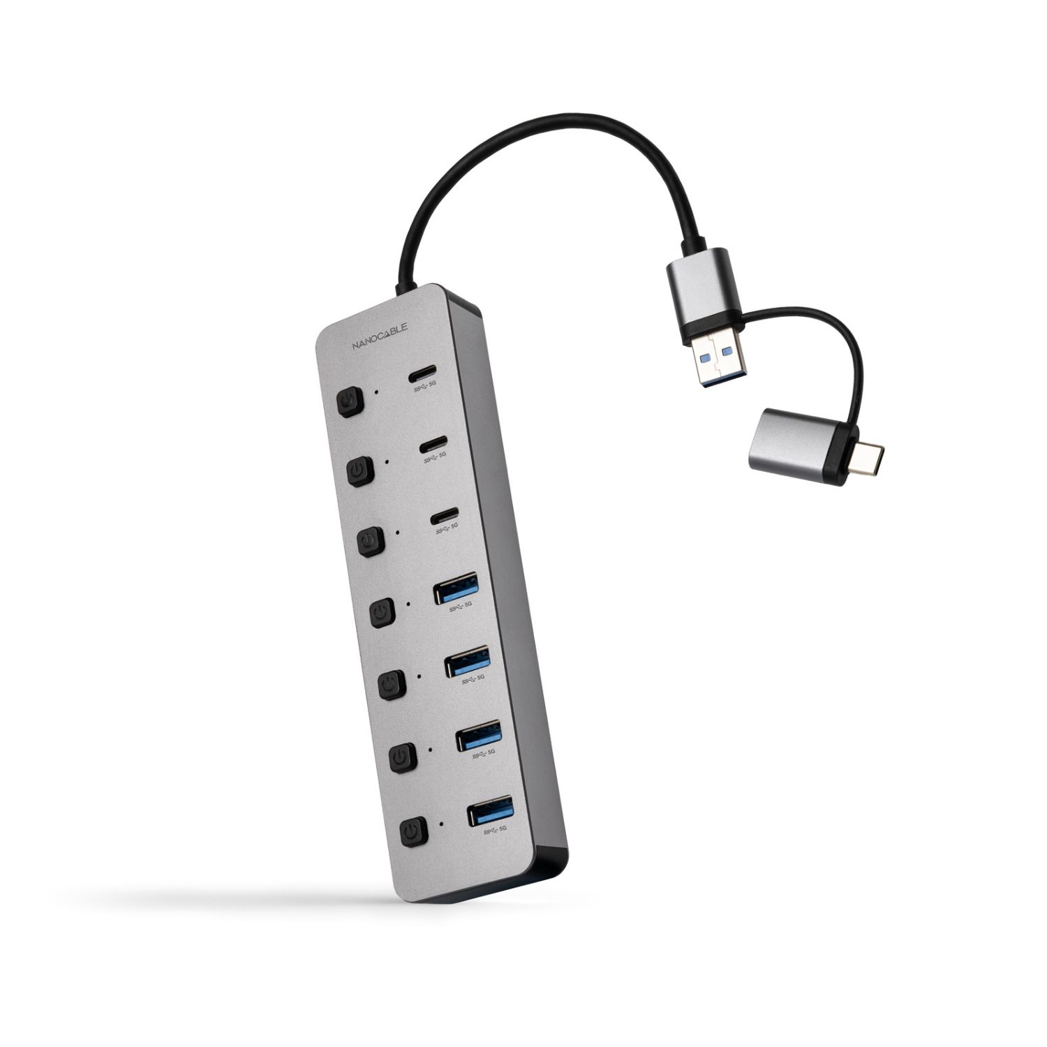 10.16.4510 - HUB Nanocable 1xUSB-A/1xUSB-C a 4xUSB-A/3xUSB-C/1xUSB-C 5V Cable 0.18m Plata (10.16.4510)