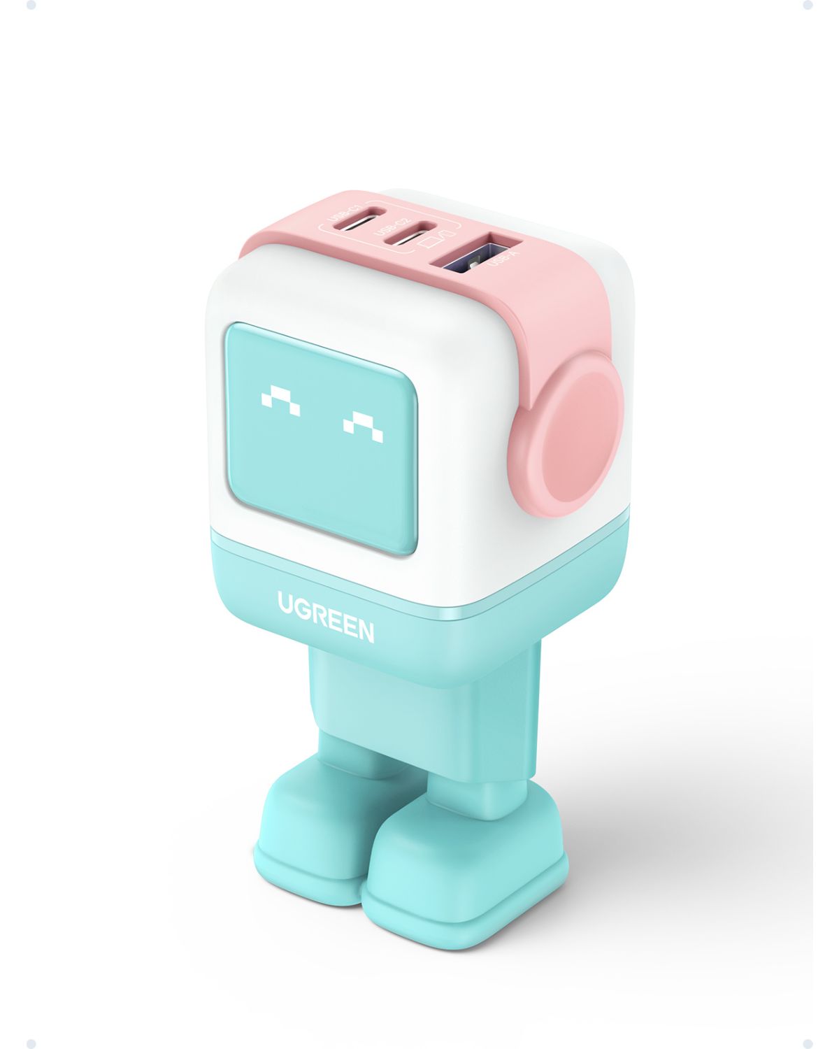 35855 - Cargador UgreenGaN PD 65W 3 Dispositivos Robot Blanco/Azul/Rosa (35855)