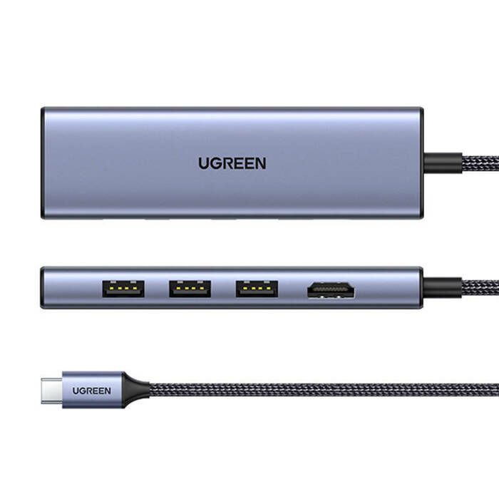 20956A - Hub Ugreen CM511 USB-C a 3xUSB-A 3.0/1xHDMI/Lector Tarjetas Plata (20956A)