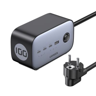 60113 - Cargador Ugreen Nexode DigiNest GaN 65W 2xUSB-A 2xUSB-C Cable 1.8m Gris/Negro (60113)