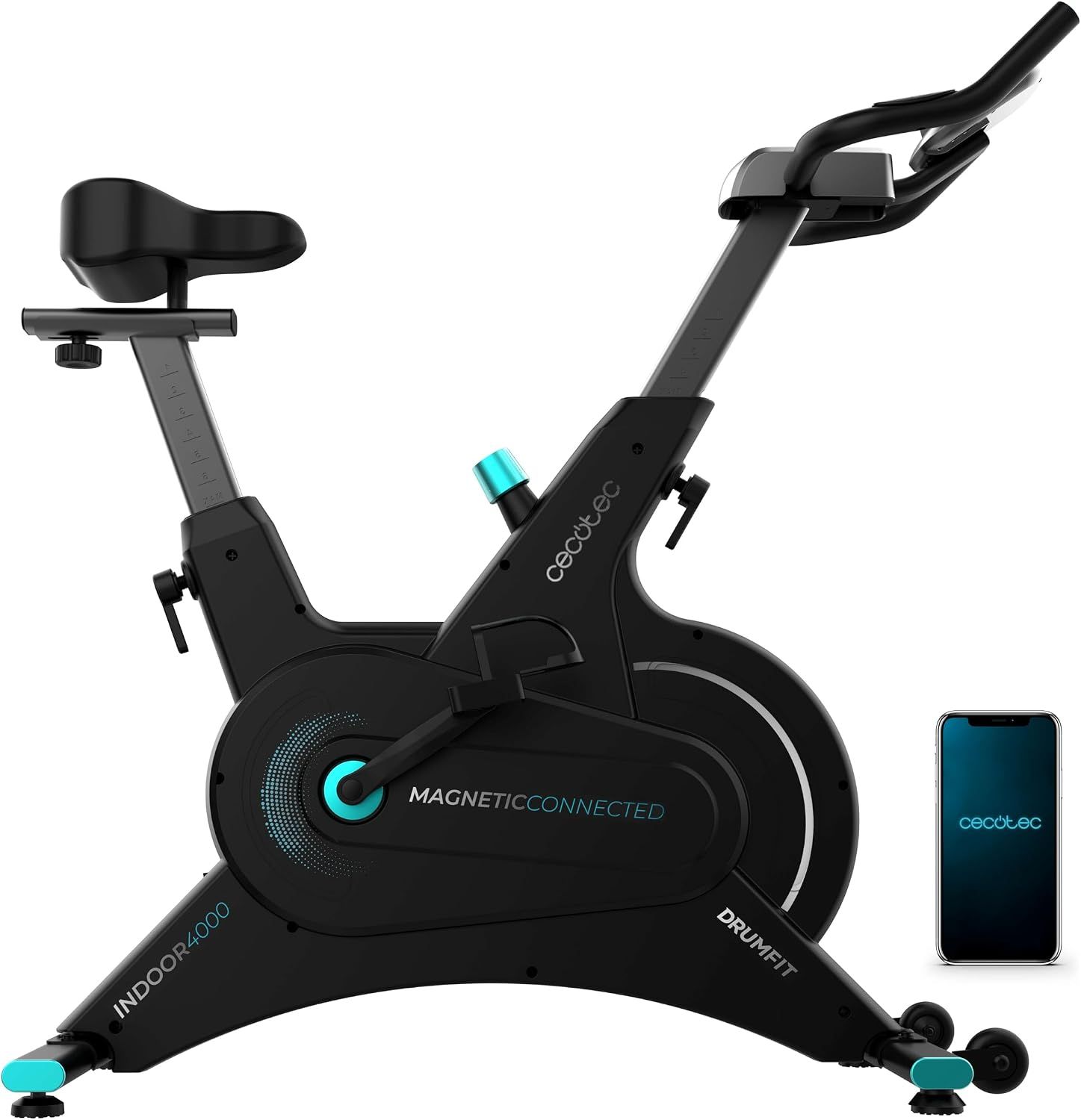 A90_EU01_007212 - Bicicleta Est�tica CECOTEC DrumFit Indoor 10000 Magnetic Connected Volante de Inercia de 10Kg Pantalla LCD Puls�metro Ruedas de Transporte M�x. 120Kg APP (A90_EU01_007212)