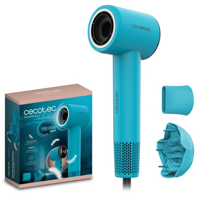 A01_EU01_117911 - Secador de Pelo CECOTEC DryNova Blue Motor Brushless 1600W 110000rpm 2 Accesorios Generador de Iones Azul (A01_EU01_117911)