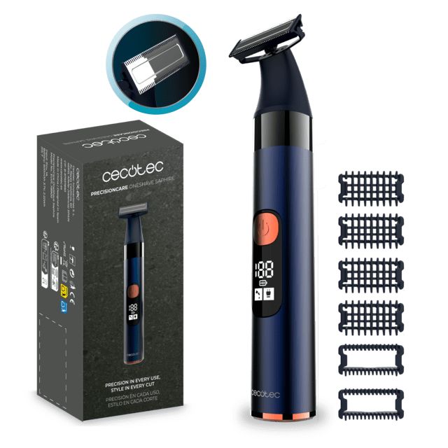 A01_EU01_118900 - Afeitadora CECOTEC PrecisionCare OneShave Shapire 3 en 1: recorta/perfila/afeita Autonom�a 90 minutos 6 Peines Pantalla Integrada (A01_EU01_118900)