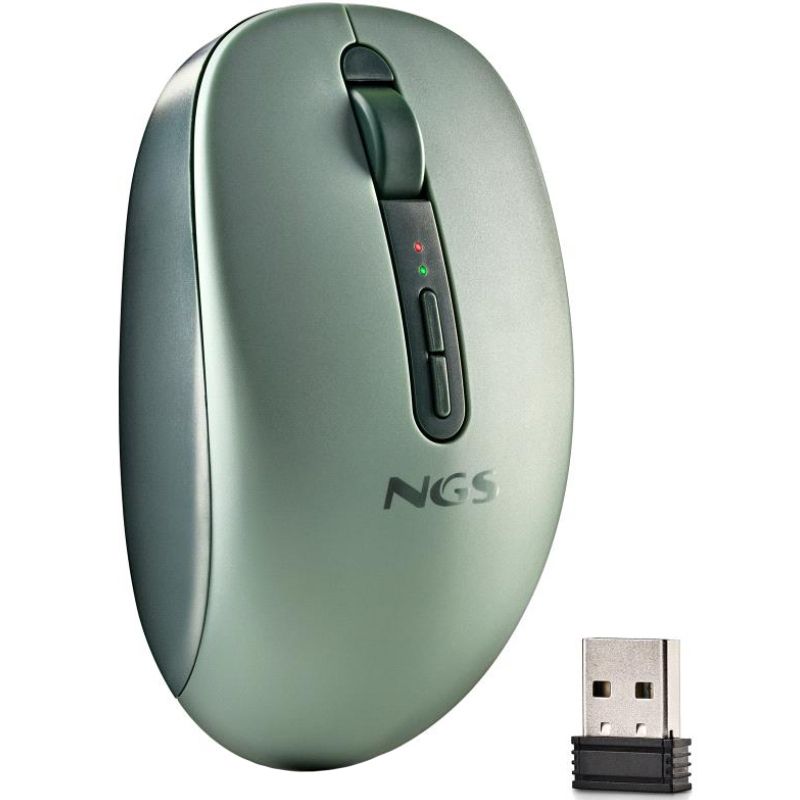 FOGDUALGREEN - Rat�n NGS Ergon�mico Fog Dual Ambidextro RF Wireless Bluetooth 5.2 1600dpi 5 Botones Verde (FOGDUALGREEN)