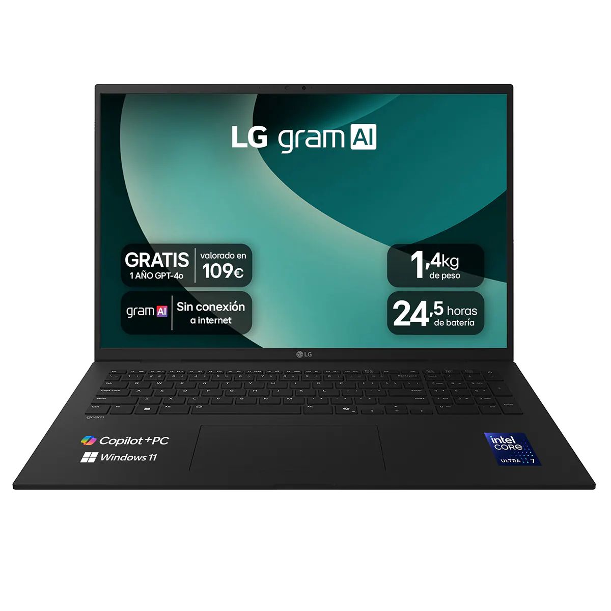17Z90TL-G.AU88BN - Port�til LG gram Intel Core Ultra 7-258V 32Gb 1Tb SSD C�mara FHD 2xUSB-A 3.1 2xUSB4 1xHDMI 2.1 WiFi 7 Bluetooth 5.3 17