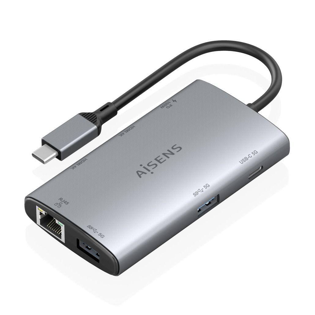 ASUC-7P049-GR - Docking Station AISENS 7en1 USB-C a 2xUSB-A/1xUSB-C PD 100W/2xHDMI 4K UHD 60Hz/1xRJ45 Cable 0.2m Gris (ASUC-7P049-GR)