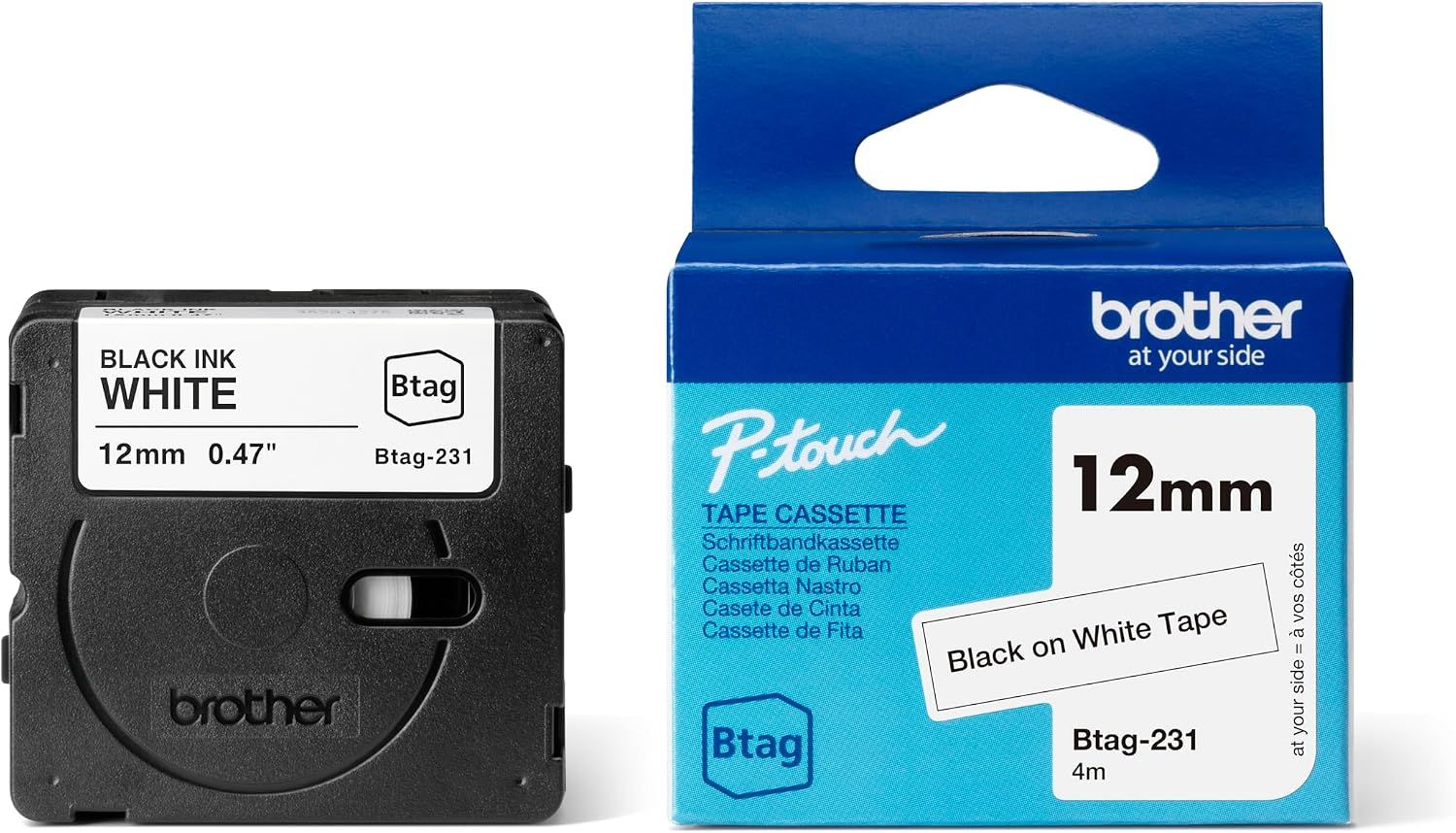 Btag-231 - Cinta Brother 12mm 4m Negro sobre Blanco (Btag-231)