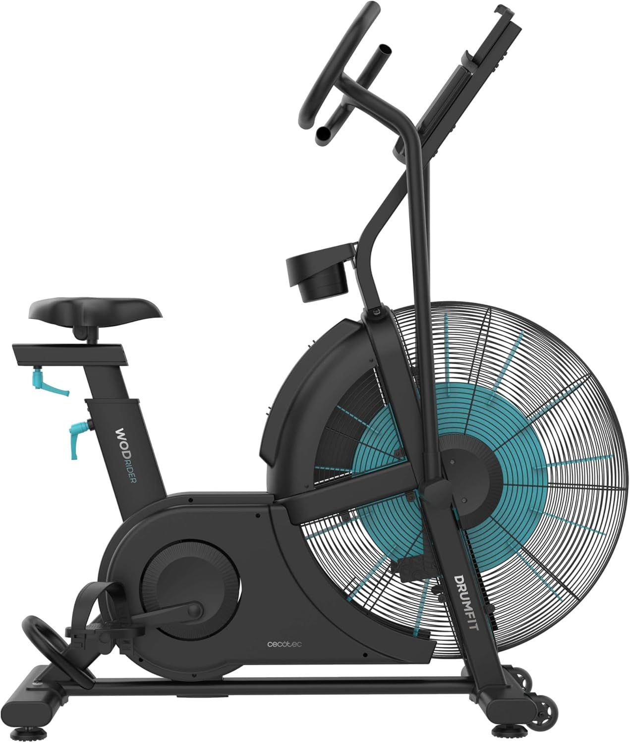 A01_EU01_122512 - Bicicleta de aire Cecotec DrumFit WOD Rider Ultimate Ventilador de 679.5 mm Resistencia progresiva Pedaleo bidireccional Doble correa silenciosa Pantalla LCD Conectividad Soporta hasta 150 kg Ruedas de transporte(A01_EU01_122512)