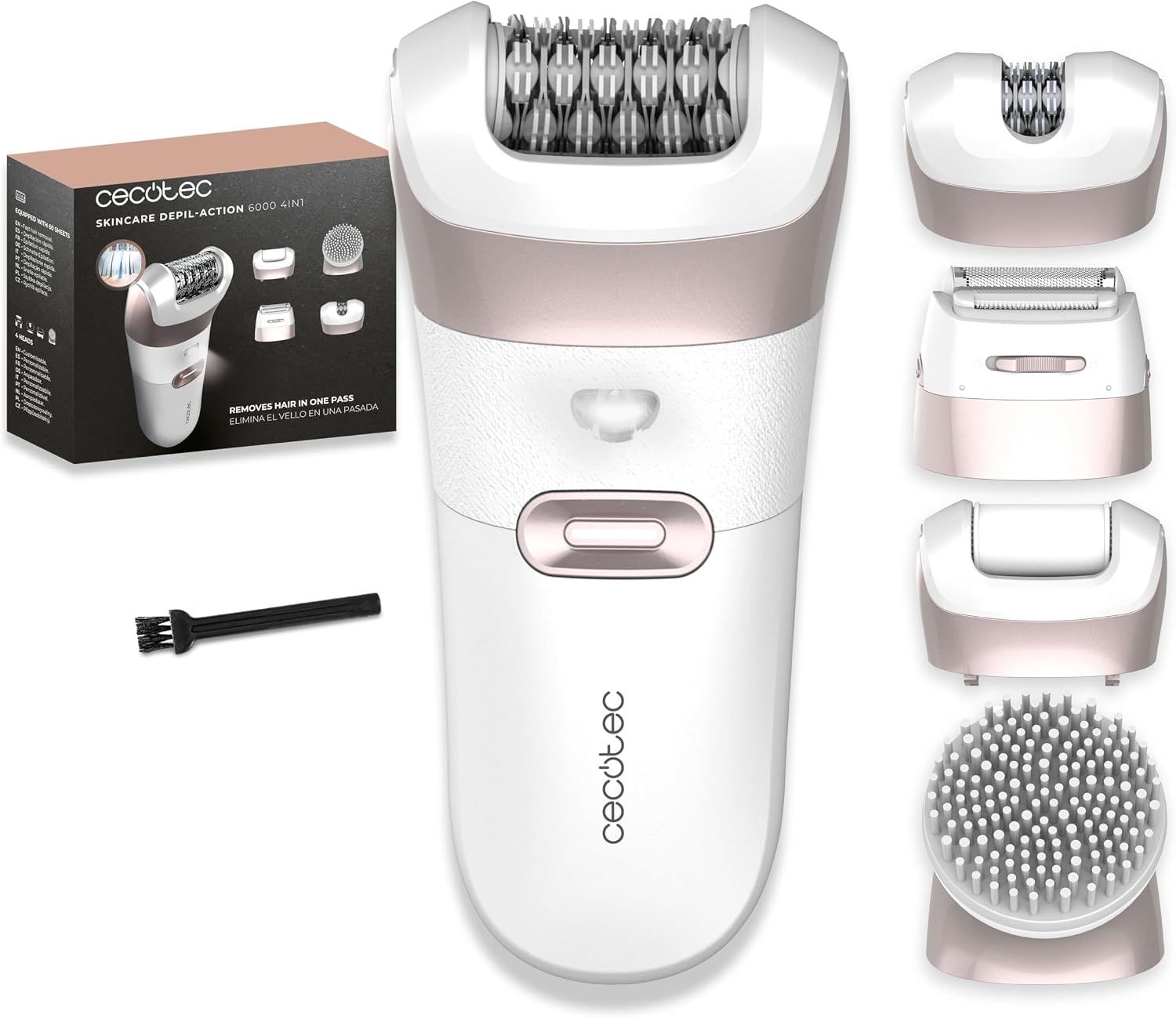 A01_EU01_116307 - Cecotec SkinCare Depil-Action 6000 4in1. Sistema de depilaci�n corporal multifunci�n con 4 cabezales intercambiables Uso en seco y mojado Wet & Dry Bater�a recargable de alta autonom�a dise�o ergon�mico y compacto(A01_EU01_116307)