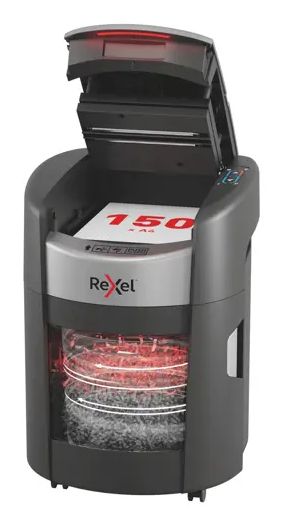 2025150xeu - Destructora REXEL ShredMax AutoFeed+ 150X Corte Cruzado Papel/Grapas/Tarjetas de Cr�dito/Clips P-4 15L 150 Hojas Negra (2025150XEU)
