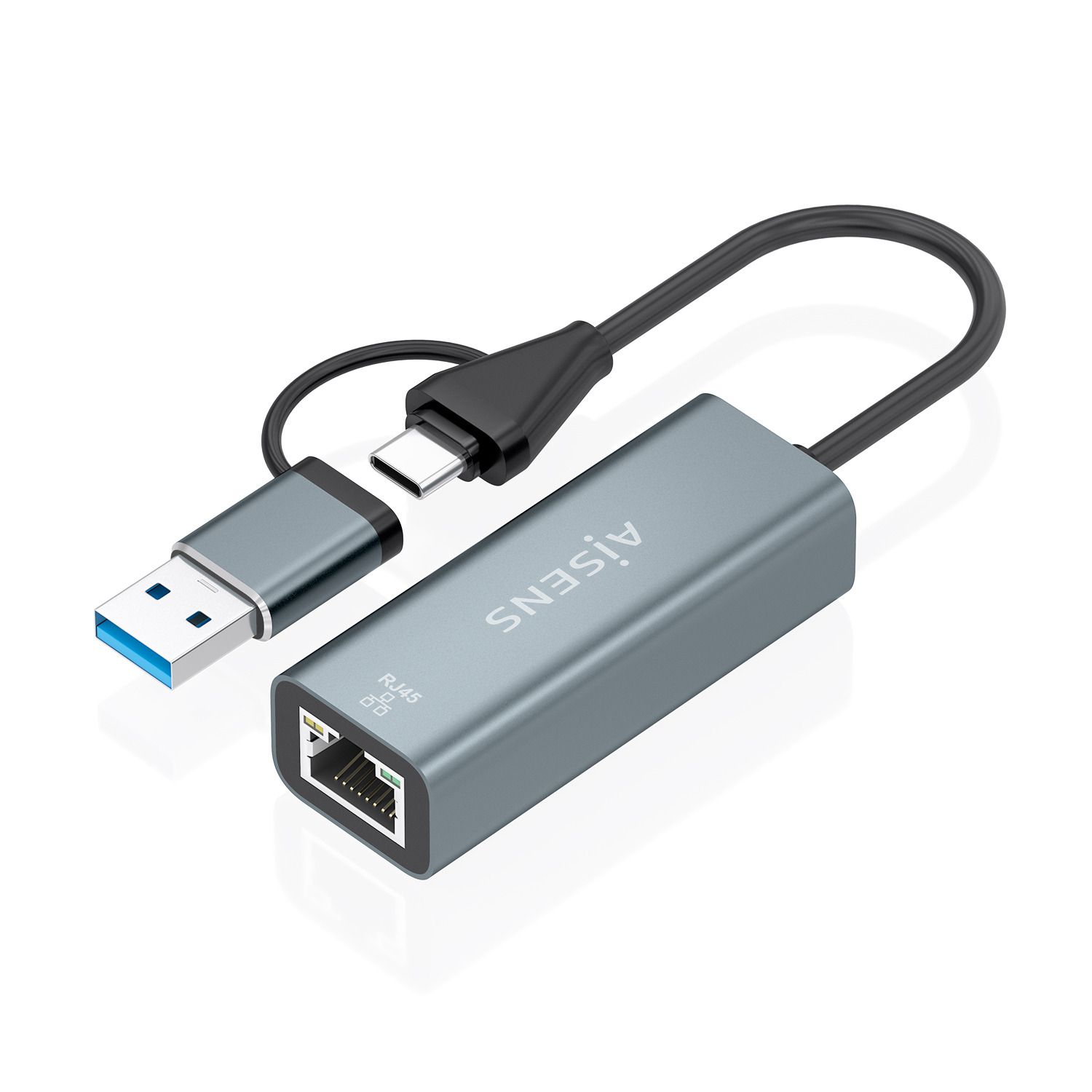 A109-1032 - Conversor AISENS USB-A/USB-C a RJ45 Ethernet GbE Gris (A109-1032)