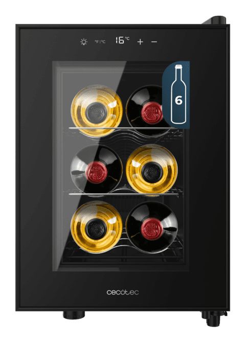 A01_EU01_109603 - Vinoteca CECOTEC Bolero GrandSommelier 600 CoolCrystal 6 Botellas Temperatura 8-18�C Control T�ctil Luz LED Interior Negra (A01_EU01_109603)