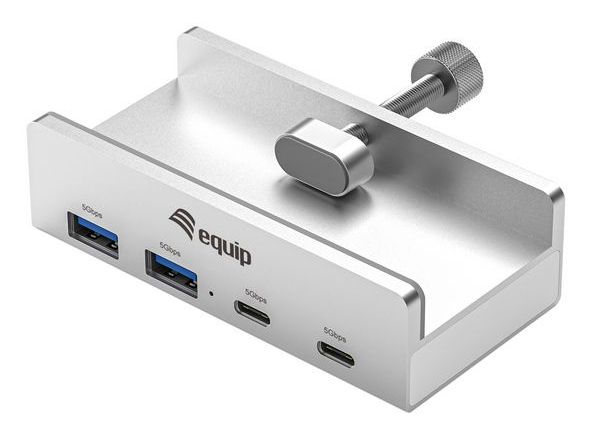 EQ128967 - Hub USB-C Equip EQ128967 con Clip Ajustable 4 Puertos 2xUSB-A 2xUSB-C 5Gbps Aluminio Gris (128967)