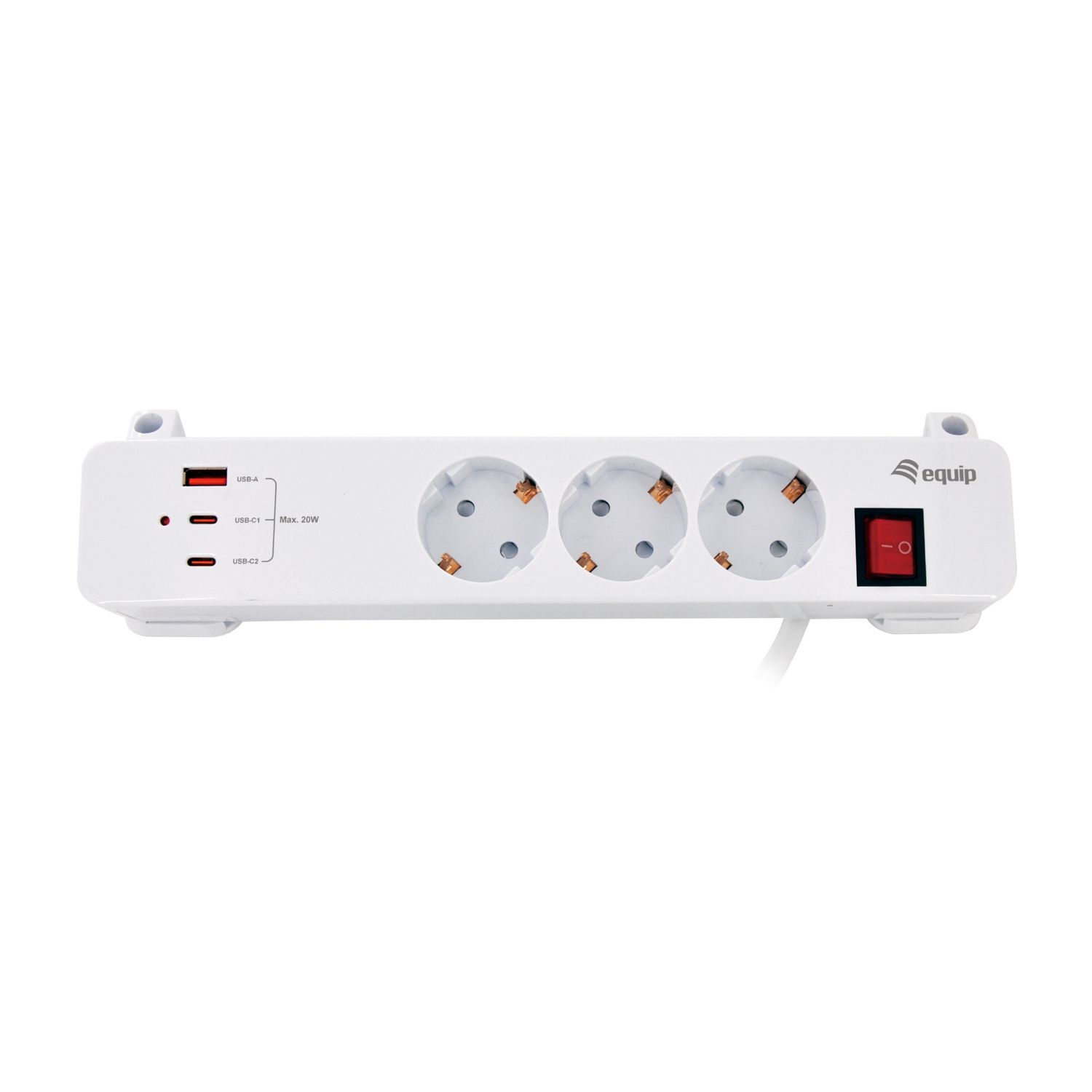 EQ245556 - Regleta de Alimentacion Equip con Abrazadera 3 Tomas Schuko 2xUSB-C 1xUSB-A Carga Rapida 20W Blanco (EQ245556)
